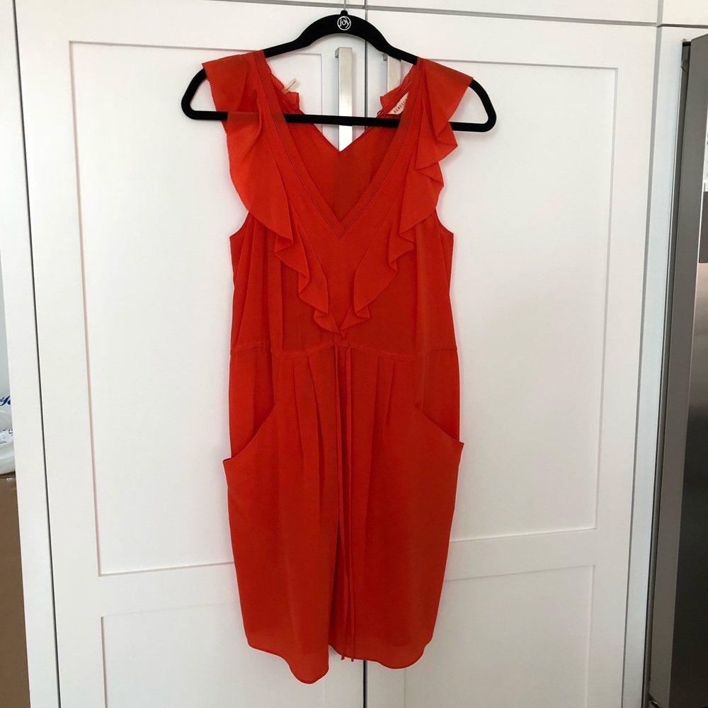 Rebecca Taylor Silk Flame Red Orange Dress Size 2